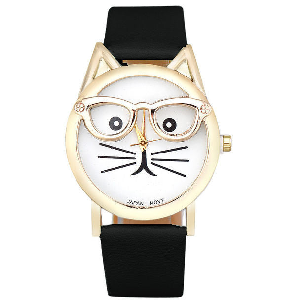 NERDY CAT LEATHER WATCH