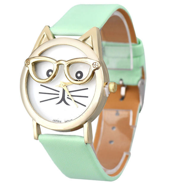 NERDY CAT LEATHER WATCH